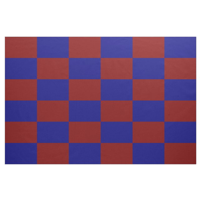 Dark Red and Blue Chequered Rectangles Pattern Fabric (Yard)