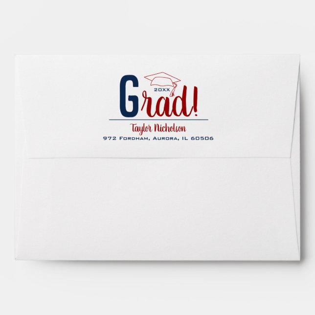 Dark Red and Blue Graduation Cap Envelope (Back (Top Flap))