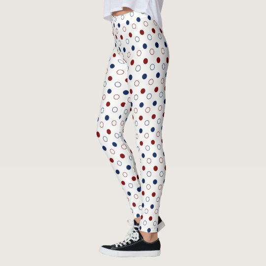 Dark Red and Blue Polka Dot Circles on White Leggings