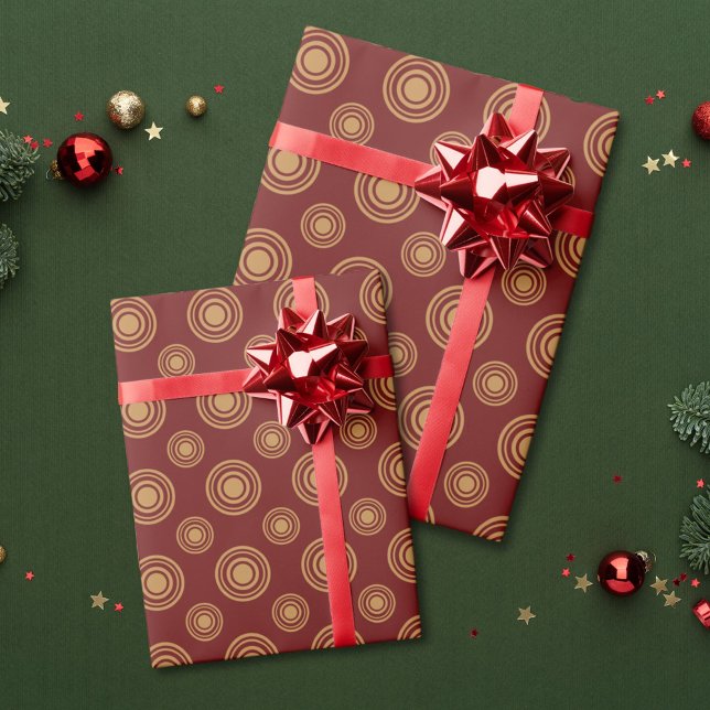 Dark Red And Gold Dots And Circles Wrapping Paper (Creator Uploaded)