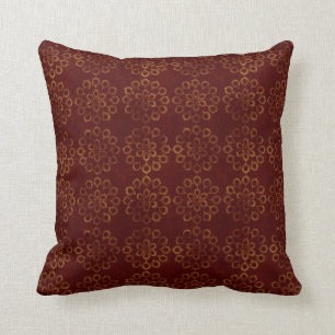 Dark Red and Gold Flower Pattern Throw Pillow