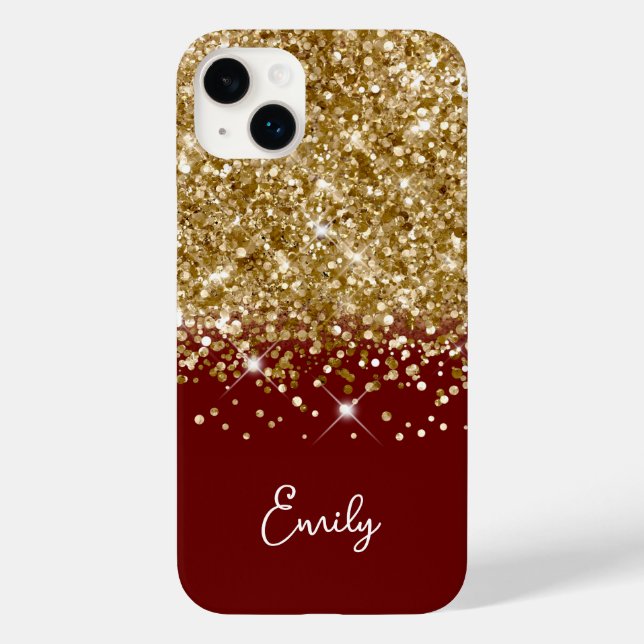 Dark Red and Gold Glitter Glam Case-Mate iPhone Case (Back)