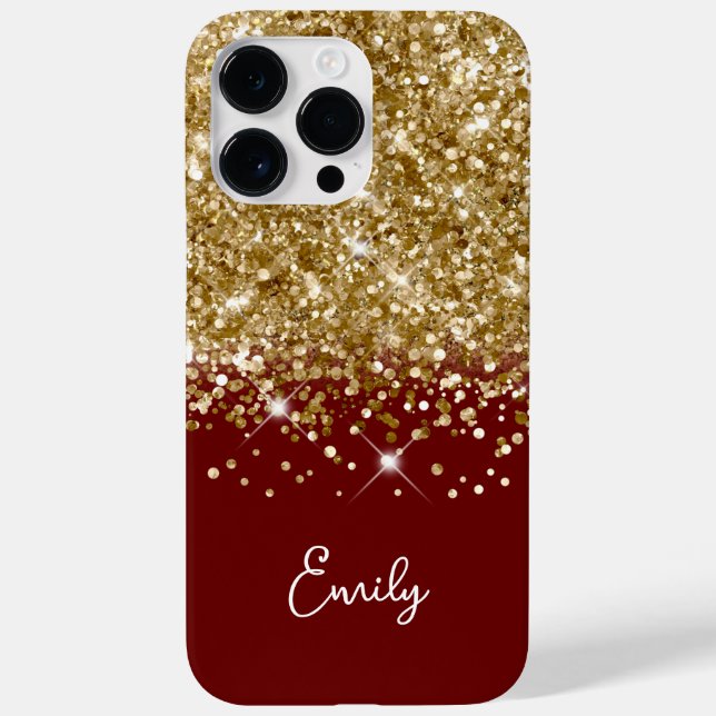 Dark Red and Gold Glitter Glam Case-Mate iPhone Case (Back)