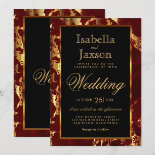 Dark Red and Gold Marble and Black Invitation