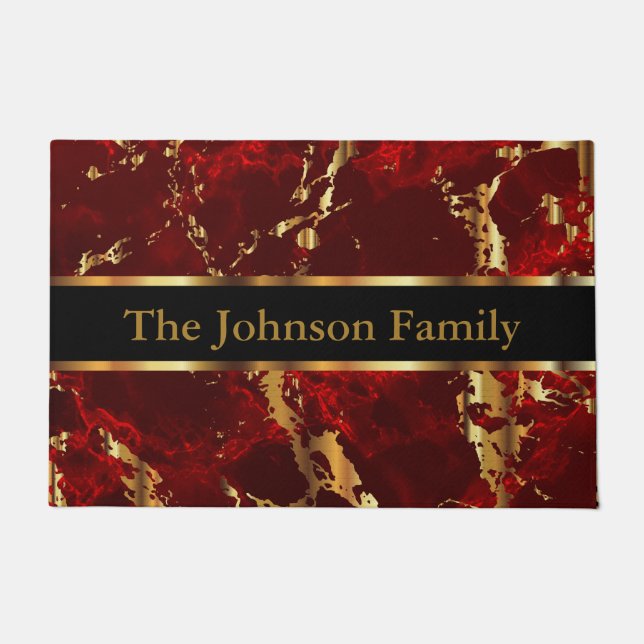 Dark Red and Gold Marble Doormat (Front)