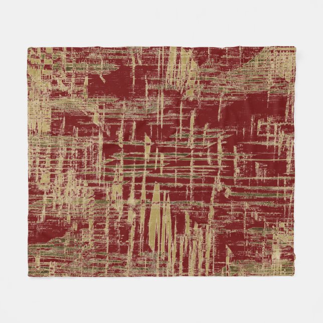 Dark Red and Gold Modern Art Fleece Blanket (Front (Horizontal))