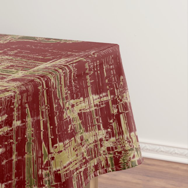 Dark Red and Gold Modern Art Tablecloth (In Situ)