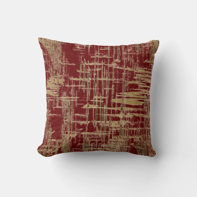 Dark Red and Gold Modern Art Throw Pillow (Front)