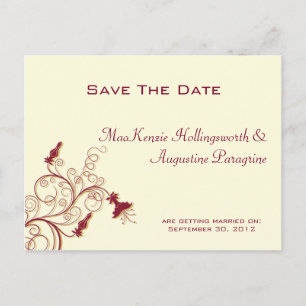 Dark Red and Gold Swirls Save The Date Announcement Postcard