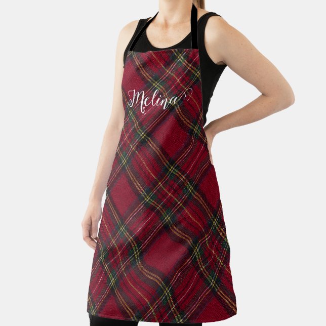 Dark Red and green  Christmas plaid  Apron (Insitu)