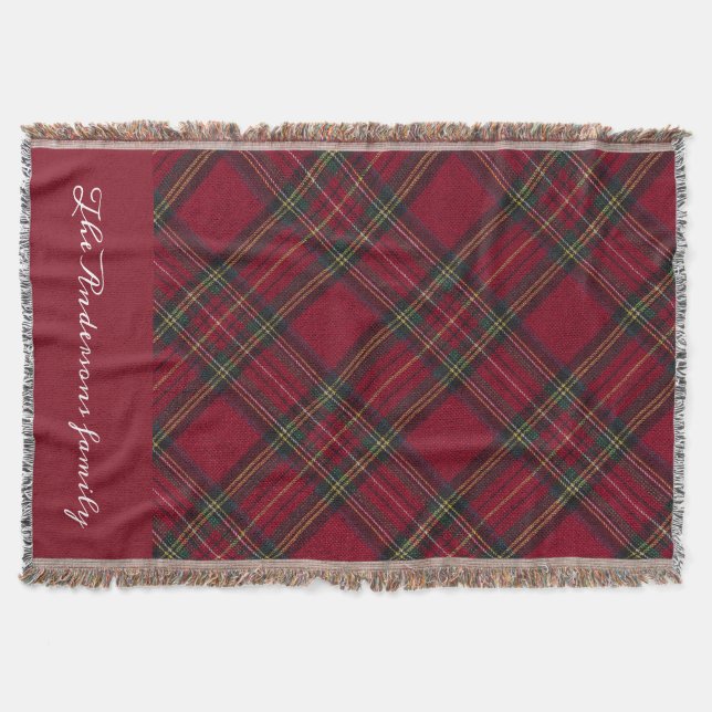 Dark Red and green  Christmas plaid  Throw Blanket (Front)