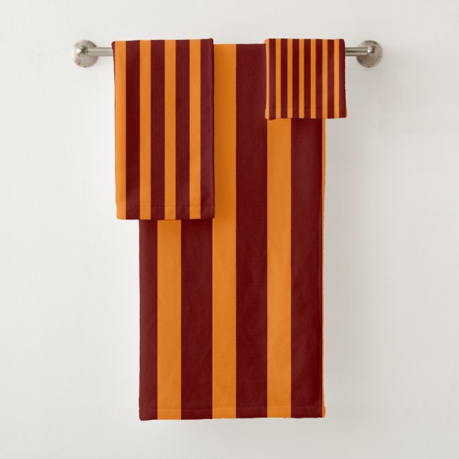 Dark Red And Honey Orange Stripes Bath Towel Set (Insitu)