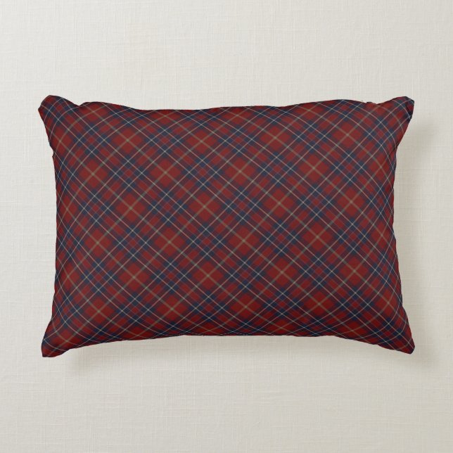 Dark Red and Navy Blue Rustic Plaid Accent Pillow (Front)