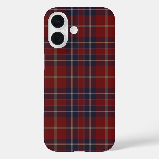 Dark Red and Navy Blue Rustic Plaid Case-Mate iPhone Case (Back)