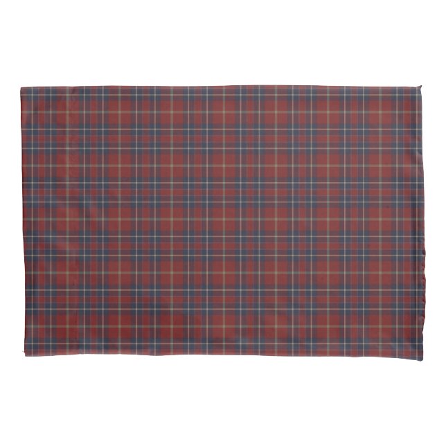 Dark Red and Navy Blue Rustic Plaid Pillowcase (Front)