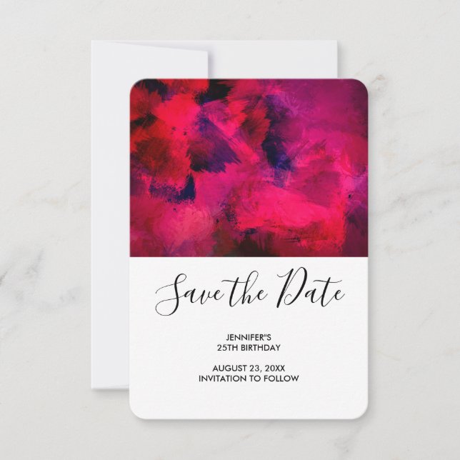 Dark Red and Purple Abstract Birthday Save The Date (Front)