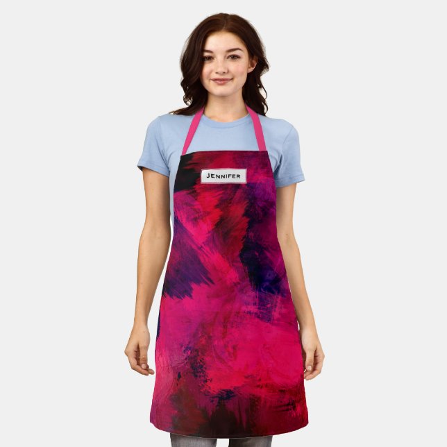 Dark Red and Purple Bold & Modern Abstract Apron (Worn)