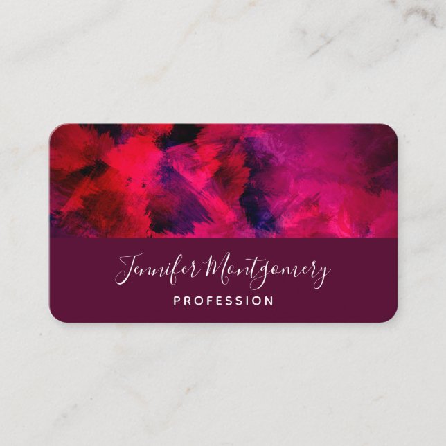 Dark Red and Purple Bold & Modern Abstract Business Card (Front)