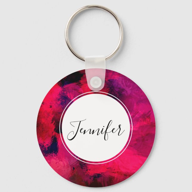 Dark Red and Purple Bold & Modern Abstract Keychain (Front)