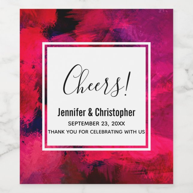 Dark Red and Purple Bold & Modern Abstract Wedding Wine Label (Single Label)