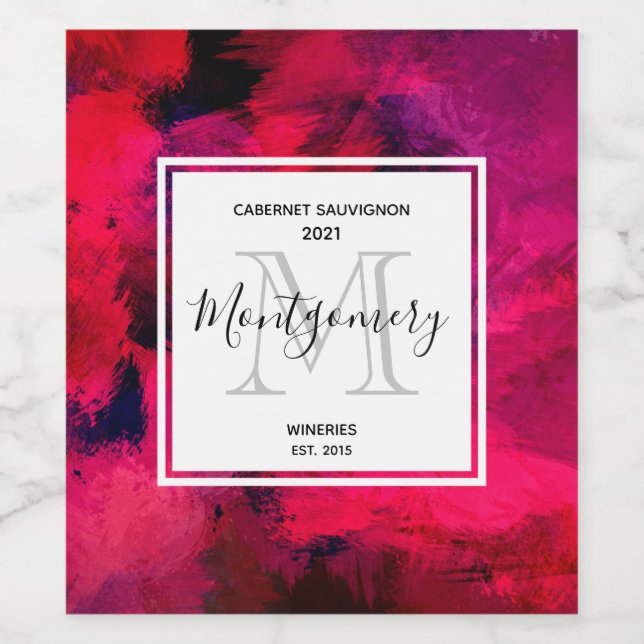 Dark Red and Purple Bold & Modern Abstract Wine Label (Single Label)