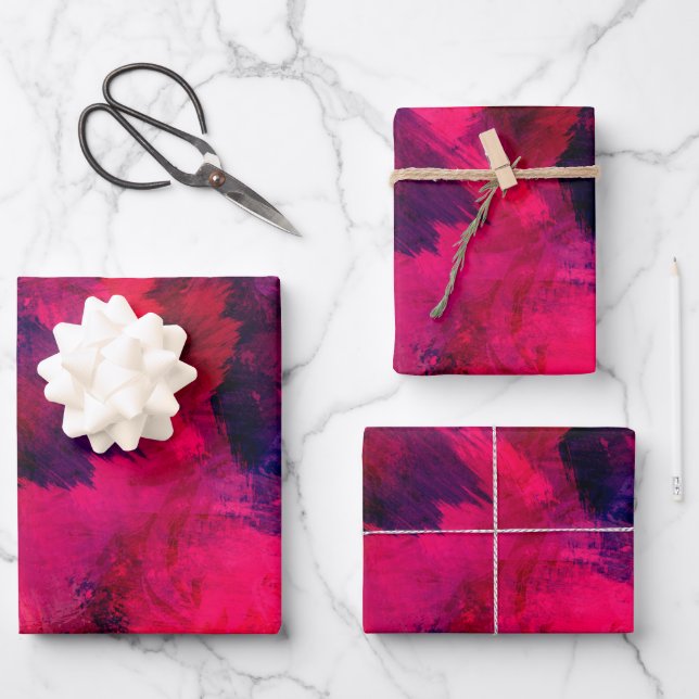 Dark Red and Purple Bold & Modern Abstract Wrapping Paper Sheet (Front)
