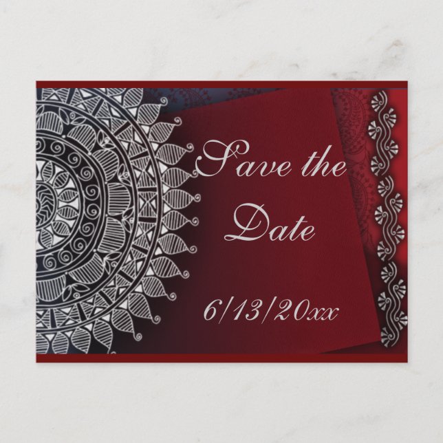 Dark red and silver design announcement postcard (Front)