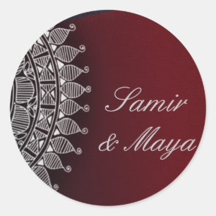 Dark red and silver design classic round sticker