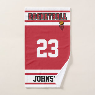 Dark Red and White 🏀 Basketball Hand Towel