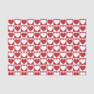 Dark Red and White Chequered Pattern With Hearts Tissue Paper