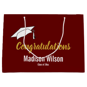 Dark Red and White Congratulations for Graduate Large Gift Bag