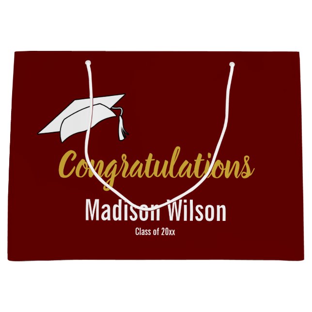 Dark Red and White Congratulations for Graduate Large Gift Bag (Front)