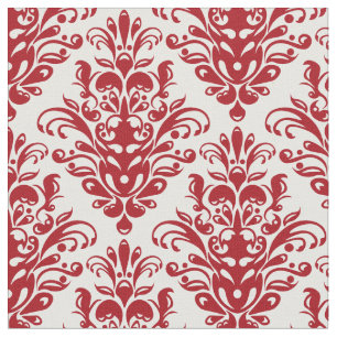 Dark red and White Elegant Damask Pattern Fabric
