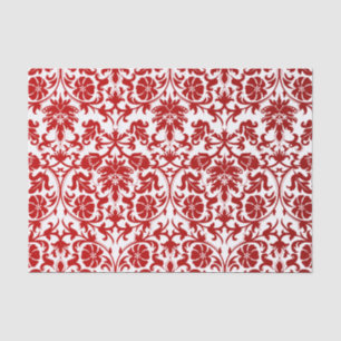 Dark Red and White Floral Damask Tissue Paper