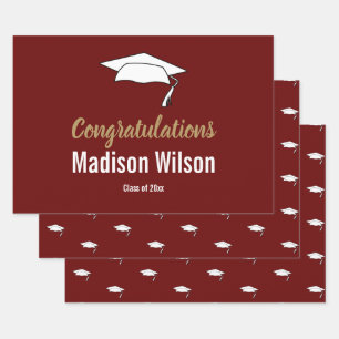 Dark Red and White Graduation Congratulations Wrapping Paper Sheet