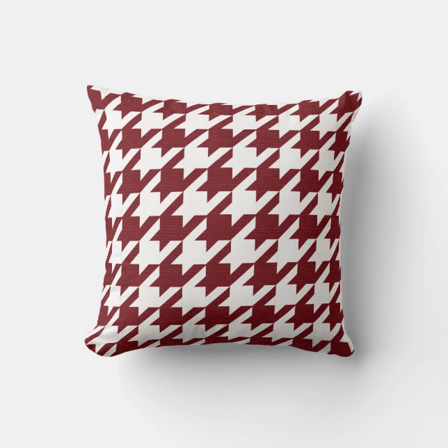 Dark Red and White Houndstooth Pattern Throw Pillow (Front)