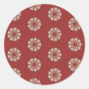 Dark red and white Norwegian Rosemaling floral  Classic Round Sticker
