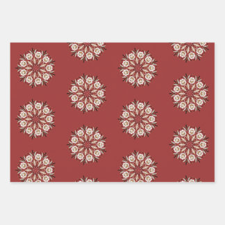 Dark red and white Norwegian Rosemaling floral  Wrapping Paper Sheet