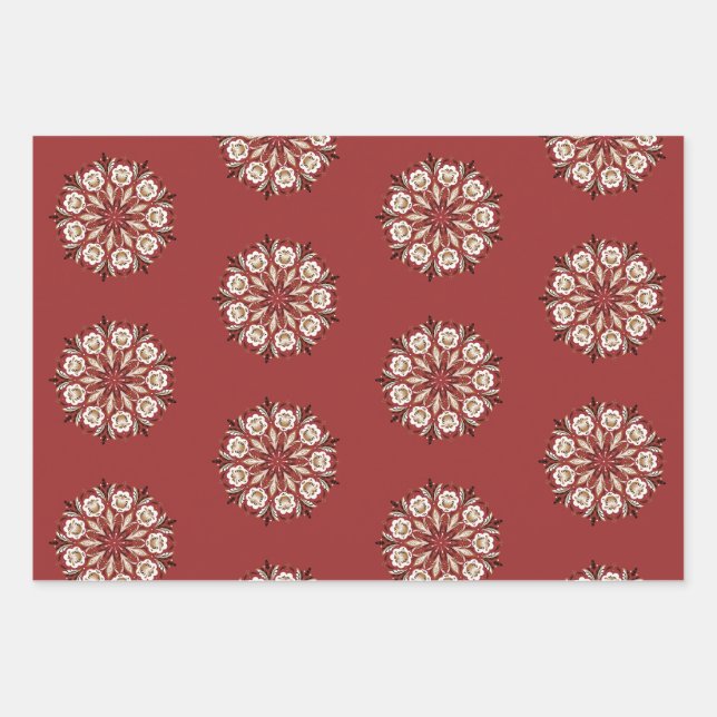 Dark red and white Norwegian Rosemaling floral  Wrapping Paper Sheet (Front)