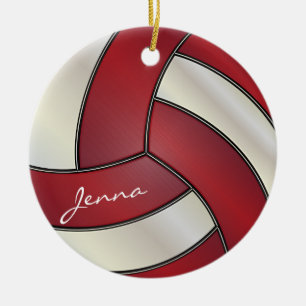 Dark Red and White Personalize Volleyball Ceramic Ornament