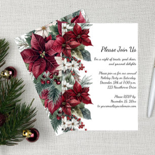 Dark Red and White Poinsettia Christmas Party   Invitation