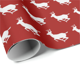 Dark Red and White Reindeer Pattern Wrapping Paper