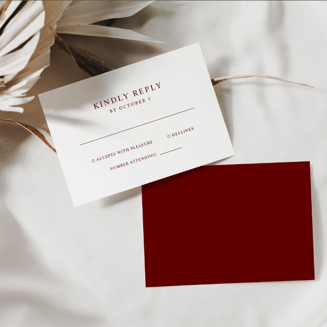 Dark Red and White Simple Elegant Text | Wedding RSVP Card (Creator Uploaded)