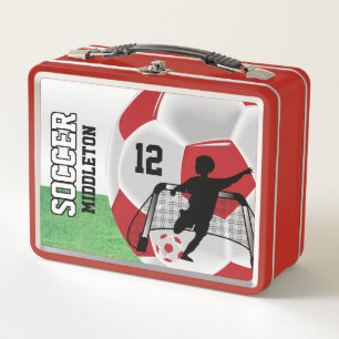Dark Red and White Soccer Ball ⚽ Metal Lunch Box