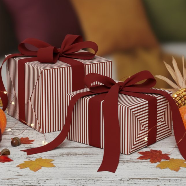 Dark Red and White Stripes Pattern Wrapping Paper (Modern & Classic Dark Red Wrapping Paper. Trendy Navy Blue & White Chic Stripes Pattern for Him.)