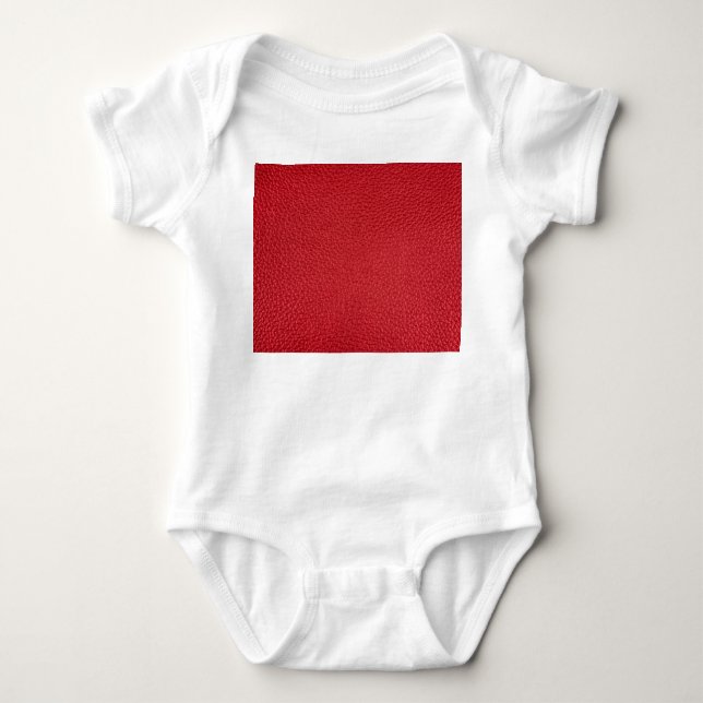 Dark red artificial leatherette closeup. baby bodysuit (Front)