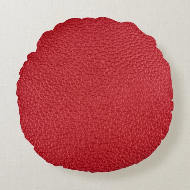 Dark red artificial leatherette closeup. round pillow (Front)