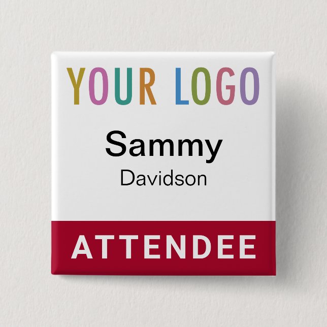 Dark Red Attendee Badge Event Logo Pinback Square 2 Inch Square Button (Front)