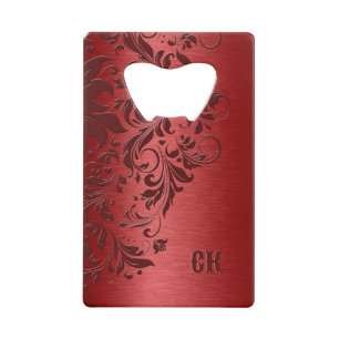 Dark red background and floral swirl zippo lighter credit card bottle opener