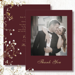 Dark Red Background Gold Script Wedding Thank You Invitation